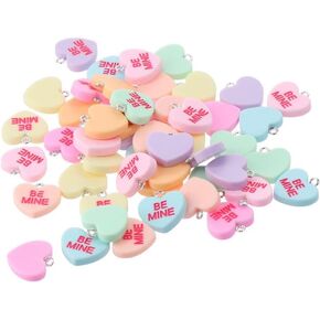50Pcs Candy Heart Charms Pendant Love Shaped Keychain Charms Resin Dangle Charms for Necklace Jewelry Making