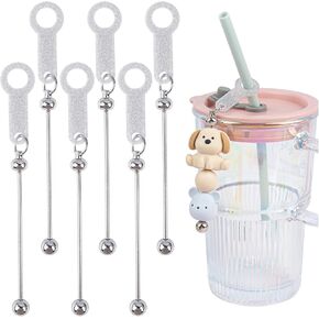 Framendino, 6 Pack Beadable Straw Charm Cup Dangle Adapters for Tumbler Decoration