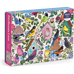 Galison Birdhouse Lane – 1000 Piece Jigsaw Puzzle Featuring Beautiful Artwork of Birds and Birdhouses