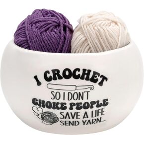 Yarn Bowl for Knitting Ceramic Knitting Bowl Large Crochet Yarn Storage Accessories I Crochet Funny Yarn Ball Holder Storage Gift for Knitters Crocheters