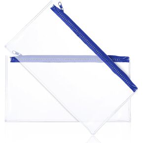 2Pcs Clear Plastic Pouch with Zipper for Exams, Transparent Waterproof Plastic Case for Cosmetic Office Worker Currency Exam Small Pencil Case