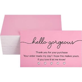 RXBC2011 Hello gorgeous Thank you for your purchase cards 2x3.5 Inch Pack of 100 Pink