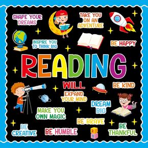 Reading Bulletin Board Decorations Set Colorful Inspirational Classroom Decorations Positive Saying Bulletin Board Planet Rocket Cutouts for Back to School Classroom Library Chalkboard Door Wall Decor