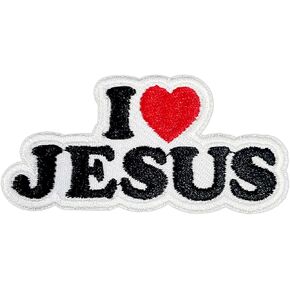 I Love Jesus 3 Inches Iron On/Sew On Embroidered Applique Patches, Jesus Heart Embroidery Patches, Faith DIY Accessories for Backpacks, Army Vests, Bags, Hats, Clothes, Gift for Christians