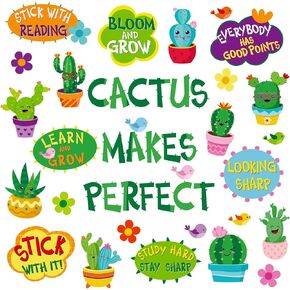 63 Pcs Cactus Bulletin Board Cactus Bulletin Board Decorations Cactus Bulletin Board Trim Classroom Teacher Motivational Inspirations Posters Potted Succulents Cutouts for Wall School Home Supplies