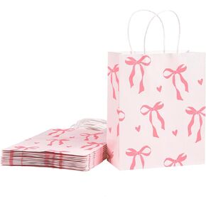 حقائب هدايا LoveInside Light Blue Bow Paper ، شريط القوس وتصميم القلب مع مقابض أكياس التسوق بقالة Candy Goodie أكياس للاستحمام الطفل ، عيد ميلاد ، حفل زفاف ، الذكرى السنوية ، 8 × 4 "× 10" ، 12 PCS