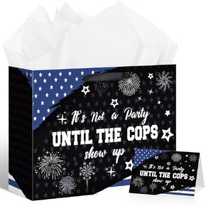 LUUFILx Black Retirement Gift Bag for Men Women Large Happy Retirement with Wrapping Paper Card Congrats Office Gift Bag for Police Coworker Farewell Going Away Party Decorations Supplies (Black)