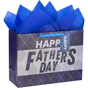 Loveinside Father's Day Gift Bag with Tissue Paper, Tag and Greeting Card for Dad, Birthday, and More - 16x6x12inch, 1 Pcs - Navy Blue
