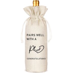 Graduation Wine Bag for Doctorate Degree, PhD, and Doctor - Custom Burlap Reusable Gift