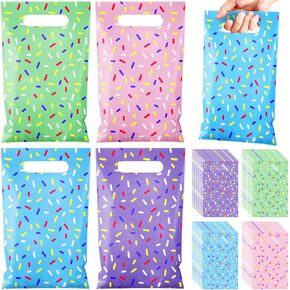 Sweetude 48 Pieces Plastic Donut Confetti Gift Bags Bulk Ice Cream Candy Goodie Treat Bags with Handle for Summer Party Favor Supplies Decoration