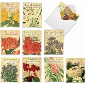 The Best Card Company - 10 Assorted Flower Cards Blank (4 x 5.12 Inch) - All Occasion Floral Greetings Boxed - Cheers and Cherries MQ5072OCB-B1x10
