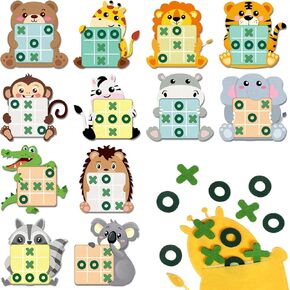 Capoda 24 Pack Jungle Animals Tic Tac Toe Game Jungle Safari Theme Party Favors for Kids Tic Tac Toe Bags Stuffers for Safari Animal Birthday Party Favor Mini Games Classroom Prize