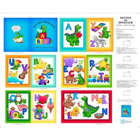 QT Fabrics Sew N Go Vii Dexter The Dinosaur Learns About Letters Book 36" Panel Multi, Fabric