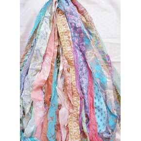 48 Yards Unstitched Sari Art Silk Yarn Ribbon Tassels SKEINS Pastel Shades Journal Scrapbook Craft Project Decor DS209