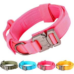 Heavy Duty Tactical Dog Collar,Adjustable Military Training Nylon Dog Collar with Control Handle,Thick Nylon & Strong Metal Buckle,Safety Pet Collars for Medium Large Dogs,Rose,Large Size 16.5-21.3“