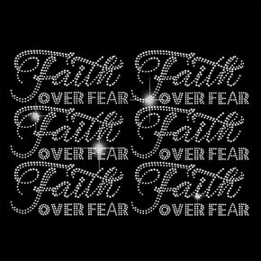SUPERDANT Faith Over Fear Rhinestone Iron on Hotfix Heat Transfer Decal Bling Rhinestone Decals Print Rhinestone Patches Clothing Repair DIY Crystal Inspirational Text Motif Applique for T-Shirt Bags