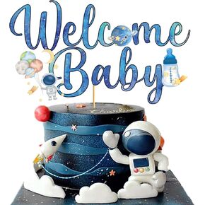 Outer Space Welcome Baby Cake Topper Outer Space Baby Shower Cake Decorations Astronaut Space Baby Shower Decorations for Boys Space Themed Party