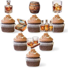18Pcs Whiskey Cupcake Toppers Glitter Aged To Perfection Party Supplies Cheers to 30th 40th 50th 60th Birthday Cake Decorations Whiskey Theme Party Supplies