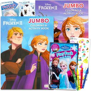Disney Frozen Coloring Book Set with Crayons and Stickers (Bundle Includes 2 Coloring Books)