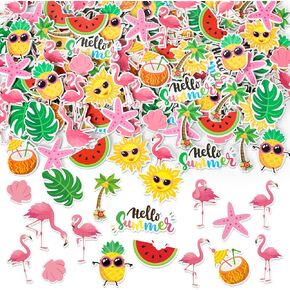300 Pcs Summer Hawaiian Foam Stickers Tropical Beach Flamingo Sun Self-Adhesive Sticker Decals for DIY Art Crafts Birthday Luau Holiday Party Supplies, 15 Designs