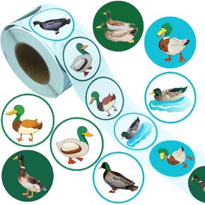 500 PCS Mallard Duck Themed Roll Stickers,One Lucky Duck Baby Shower Duck Hunting Birthday Party Decorations Supplies Duck Hunter Party Favors Sticker