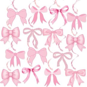 Pink Bow Party Hanging Swirls Decorations, Girl Bow Theme Birthday Decortions, Bows Decorations for Bows Birthday Baby Shower Bridal Shower Bachelorette Party Decor
