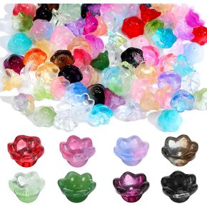 100PCS Glass Bellflower Beads, Colorful Trumpet Flower Beads for Jewelry Making, Cute Floral Beaded Charms for DIY Necklace, Earrings, Bracelets, Crafts (11mm)