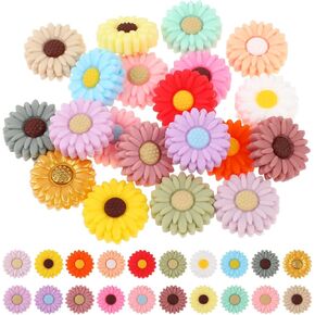 20 Pcs Flower Silicone Beads, Cute Daisy Flowers Silicone Beads, Colorful Silicone Focal Beads for Pens, Silicone Beads for Beaded Pens Keychain Making