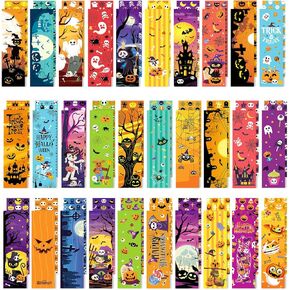 30 Pieces Halloween Paper Bookmarks, Double-sided Page Clips with Pumpkin Ghost Design, Creative Reading Paper Cards for Book Lovers, Student, Classroom Rewards, Party Favors, Gift Bag(15x4CM)