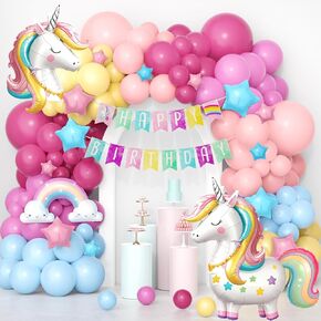 176pcs Unicorn Birthday Decorations with Pastel Balloon Arch Kit & Happy Birthday Banner & 35" Foil Balloons, Unicorn Party Supplies for 3th 4th 5th 6th Girls Birth Party Decor