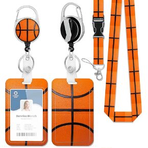 ID Badge Holder with Lanyard Basketball Closeup Retractable Badge Reel Carabiner Clip Lanyard Name Card Vertical ID Protector,ID Card Holder Keychain Name Badge Clip for Women Men in Saudi Arabia