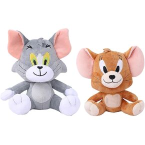 Classic Cartoon Cat and Mouse Plush Toy Set - 7 Inch Sitting Cat & 5 Inch Sitting Mouse Stuffed Animals, Cute Cartoon Plushies for Birthday Party Decorations, Gifts for Girls Boys, and Home Decor