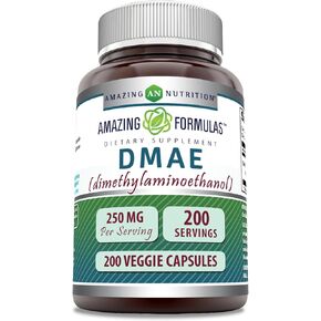 صيغ مذهلة ملحق DMAE | 250 مجم لكل جرعة | 200 كبسولة نباتية | غير معدلة وراثيًا | خالي من الغلوتين | صنع فى أمريكا