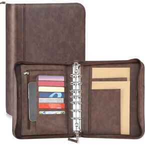 Leather Portfolio Organizer with Zipper, Distressed Simulated Leather, Zipper Binder for Planners Professional Folder Organizer Gift for Men Women
