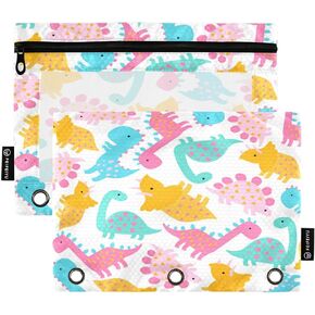 Qilmy Binder Pocket 2Pack,American Flag Zipper Binder Pouches with Clear Window,3 Ring Binder Pockets for School Office Supplies