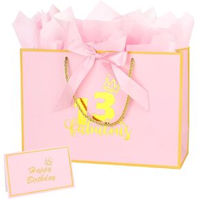 Dimetey 12.6Inch 18th Birthday Gift Bag with gift Card and Tissue Paper for Girl's 18th Birthday Supplies (Pink 18th) in Kuwait