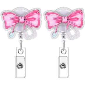 2 Pcs Pink Bow Nursing Badge Reel, Retractable Badge Reel Holder for ID Card Cute Alligator Clips for Nurses Medical Workers Nursing Student Teacher Accessories