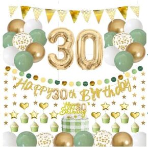 18th Birthday Decorations for Girls Boys, Happy 18th Birthday Decorations Banner 18 Balloon Numbers Star Garland Sage Green for 18 Year Old Birthday Decoration Supplies