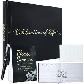 Funeral Guest Book Set Memorial Sign In Memory Book with Pen, Table Sign & Photo Double Sided Tape, Thoughtful Remembrance Keepsake for Funerals, Memorial Services, and Celebration of Life Events