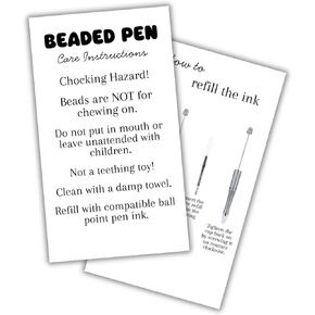 Beaded Pens Care Instruction Cards 50pk 2x3.5" Beadable Blanks for Clients Focal Beads Crafters Keychain Makeup Bottle Opener Bubblegum