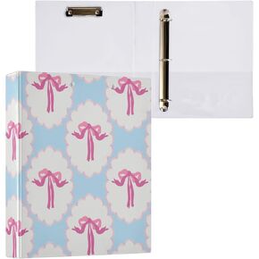 3 Ring Binders Kawaii Coquette Bow 1.5 Inch Round Rings Cute Decorative Binder with Clipboard PVC Pockets Fit 8.5 x 11 Inch Paper for School Office 1 Pack
