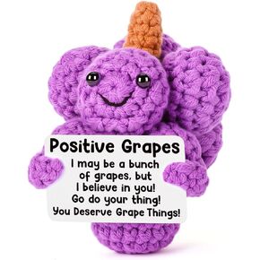 Handmade Positive Crochet Grapes Plush with Inspirational Card, Emotional Supporting Gift for Coworker, Friend, or Loved One, Perfect for Desk Decor, Birthday, Christmas, Under $10