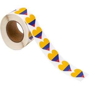 Colombia Flag Heart Stickers * 500 Per Roll (1" x 1") Colombian Flag