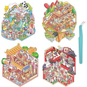 DIY 3D Stickers Kit for Adults & Kids - 4 Set Large Creative House Scene Stickers with with Spring, Summer, Autumn, Winter - Stress Relief Craft for Home Decor, Gift Idea, Fun Art Activity (XMPLUS)