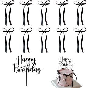 20 PCS Cake Bows for Decorating with 1 Happy Birthday English Letter Cake Insert