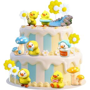 15PCS Yellow Duck Cake Toppers Duck Happy Birthday Cake Topper (yellow)