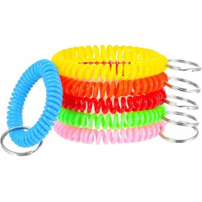 6Pcs Wrist Coil Keychain Plastic Coil Wristband Stretch Spring Spiral Coil Bracelets Key Chain Wrist Holder for Gym Pool ID Badge and Outdoor Sports