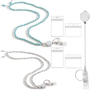 ID Badges and Keys Lanyard, Beaded Lanyards for Women and Teacher, Retractable Cute Lanyard for use in Schools, Hospitals, Offices and Cruise Ships