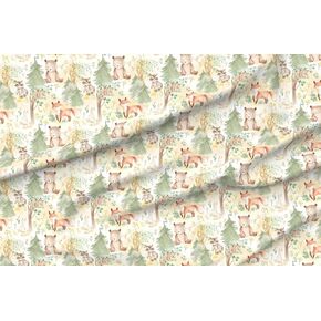 Spoonflower Fabric - Autumn Forest Baby Nursery Bear Bunny Fox Racoon Watercolor Printed on Petal Signature Cotton Fabric by The Yard - Sewing Quilting Apparel Crafts Decor