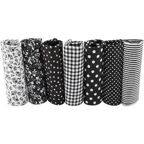 Fdit 7pcs Cotton Fabric DIY Assorted Pre-Cut Bedding Suite Quarters Bundle Black 25x25cm (25 * 25)